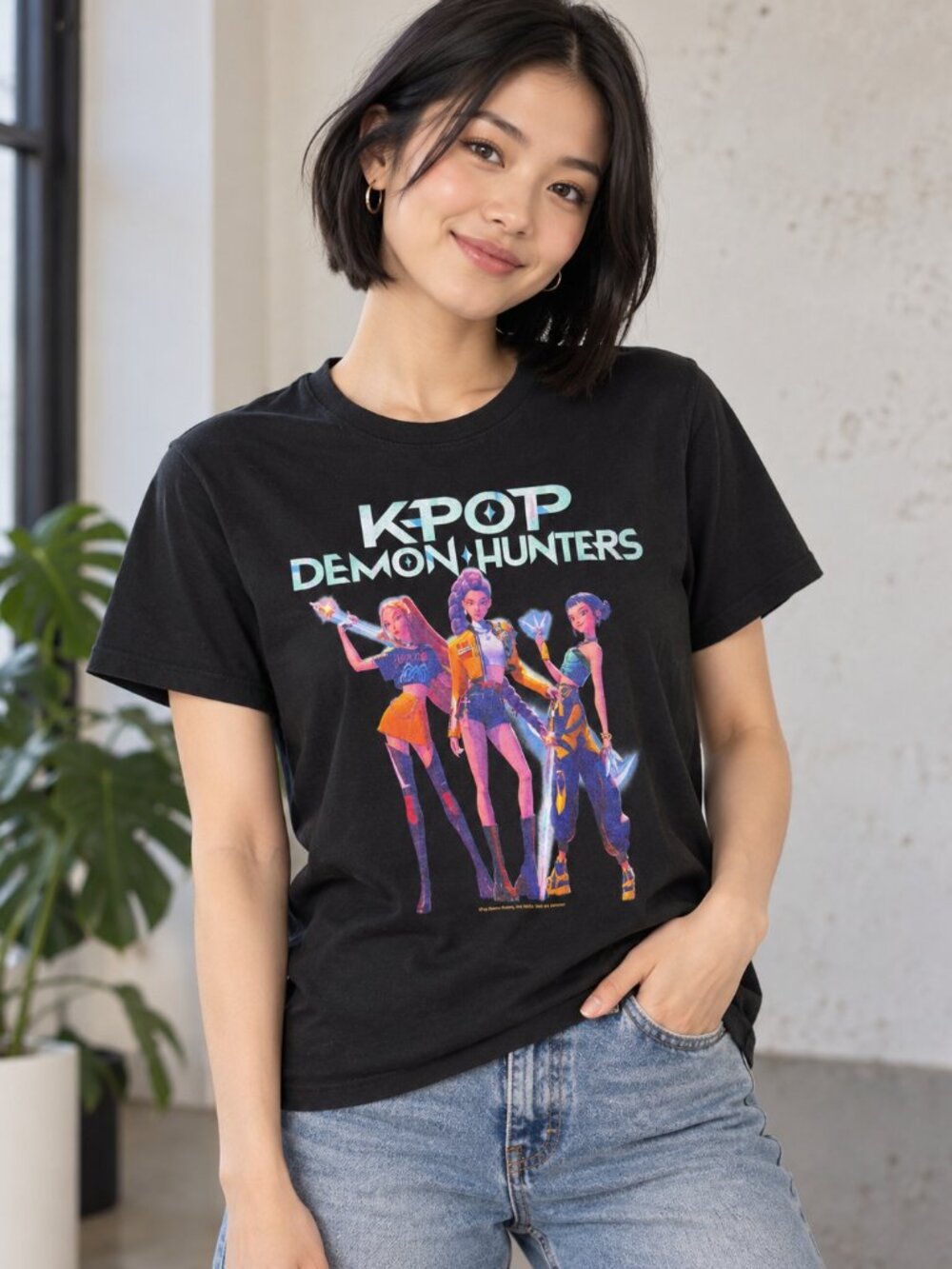 KPop Demon Hunters Netflix Graphic T-Shirt Black Women’s Large